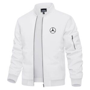 Men's Mercedes-Benz Car Logo Embroidered Light Weight Bomber Jacket -White